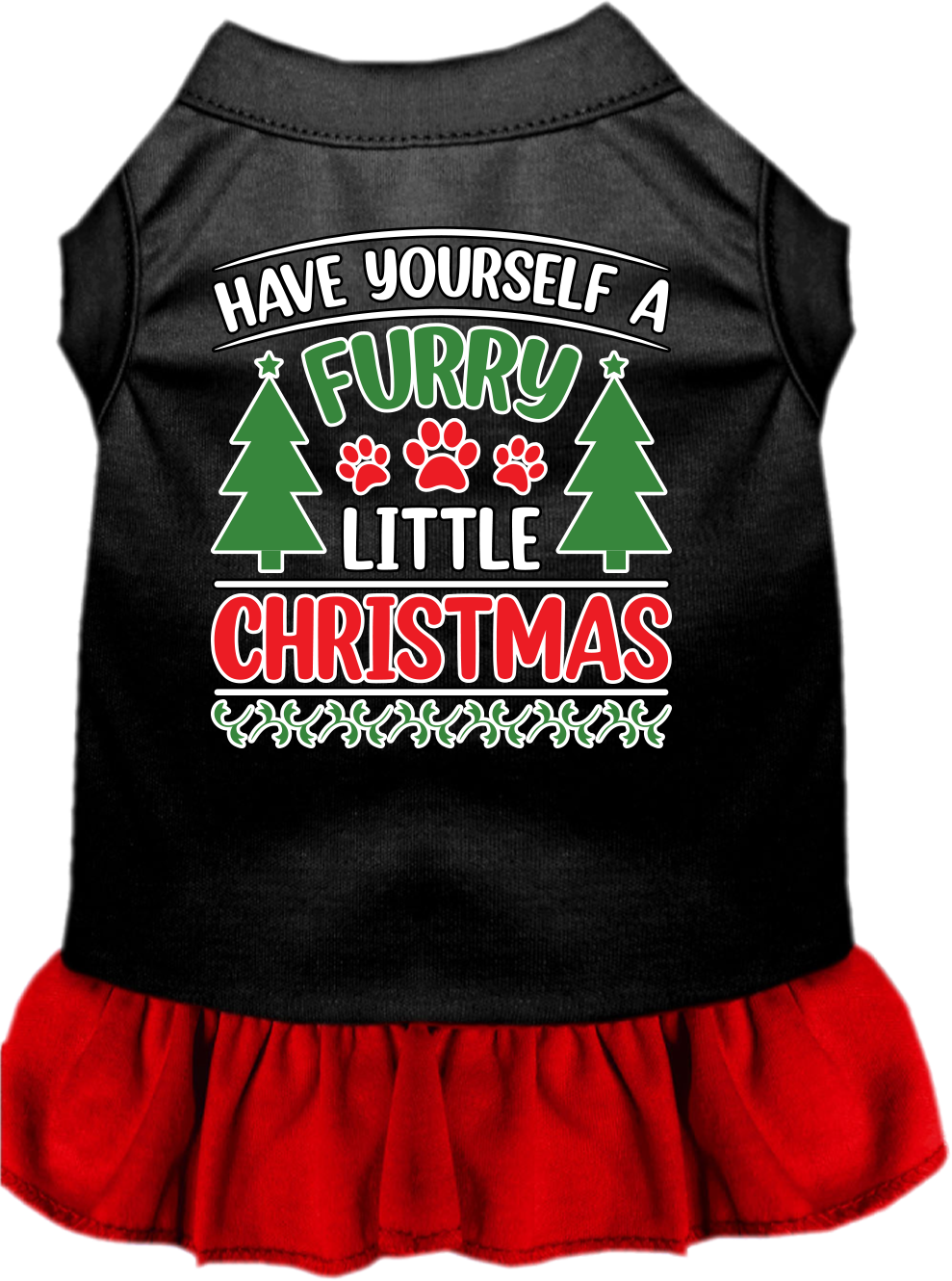 Furry Little Christmas Screen Print Dog Dress Black with Red Size XS